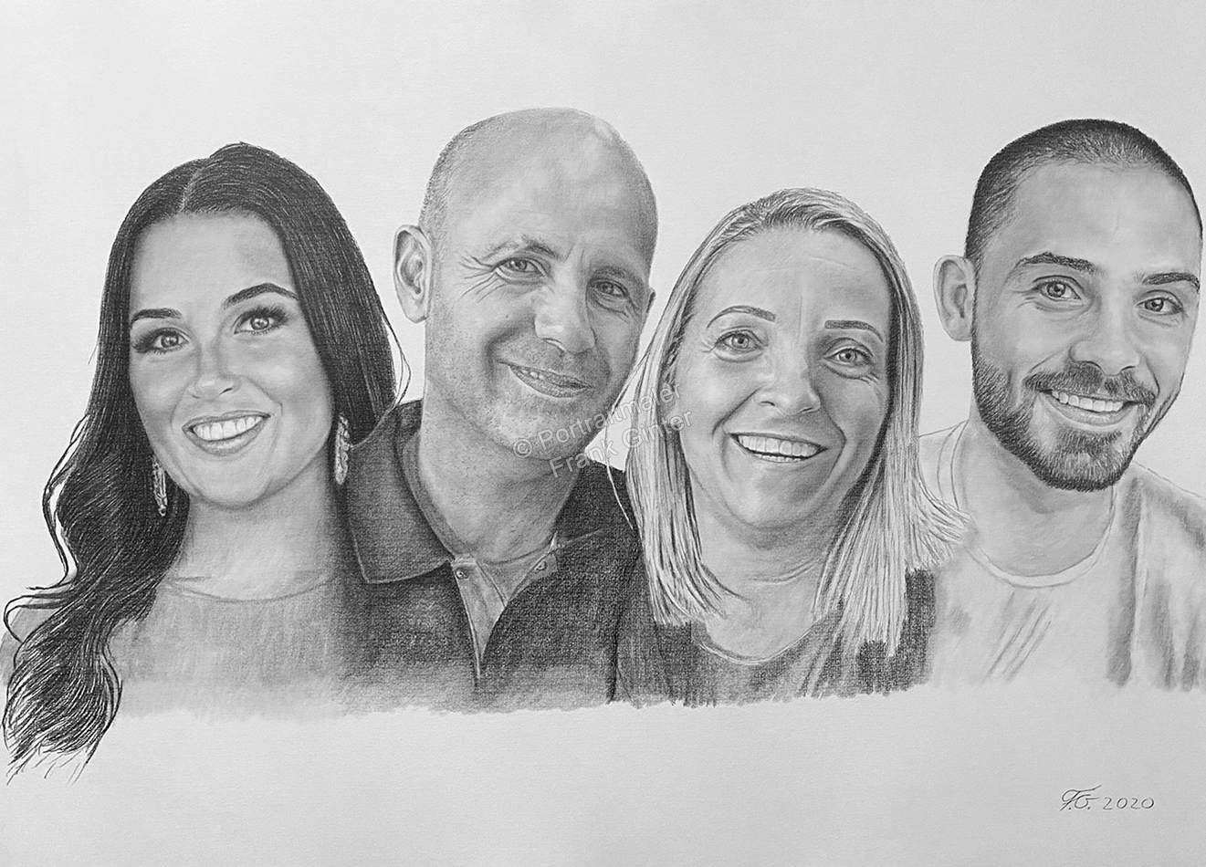 Bleistiftzeichnung Familienportrait Grossformat gezeichnet