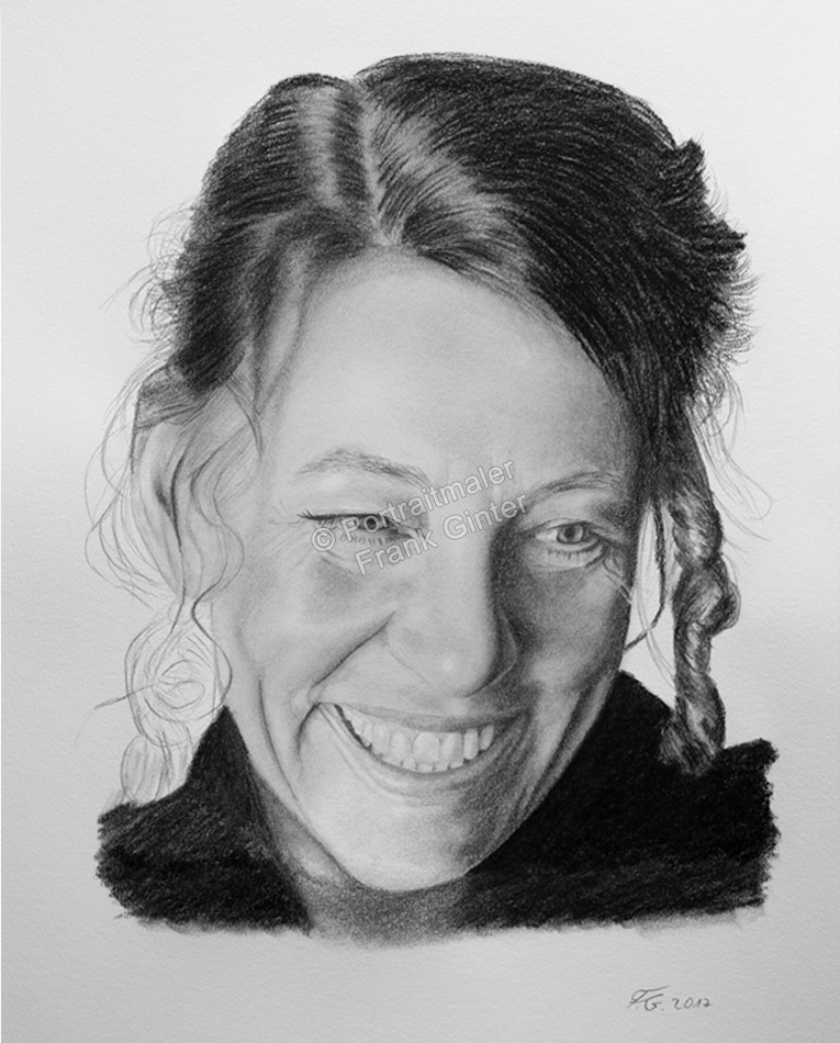 Kohlezeichnung, Portraitzeichnung einer Frau